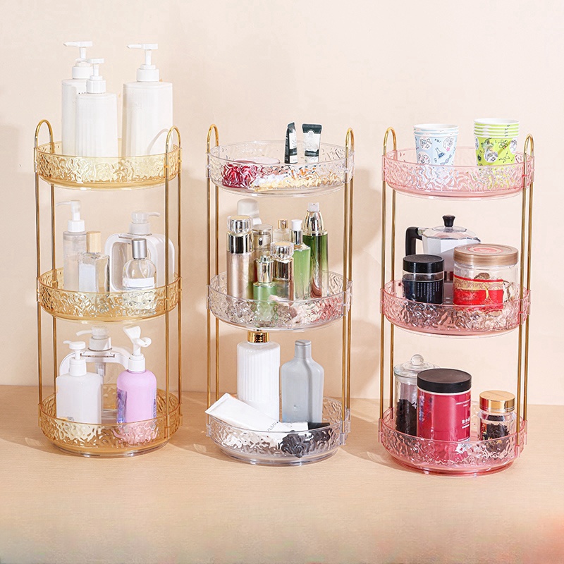 Luxury Skincare Aesthetic - กล่องเก็บเครื่องสำอางหรูหราน้ำหนักเบาโต๊ะเครื่องแป้งชั้นเก็บของหมุนได้หลายชั้นน้ำหอมในห้องน้ำและผลิตภัณฑ์ดูแลผิว ST