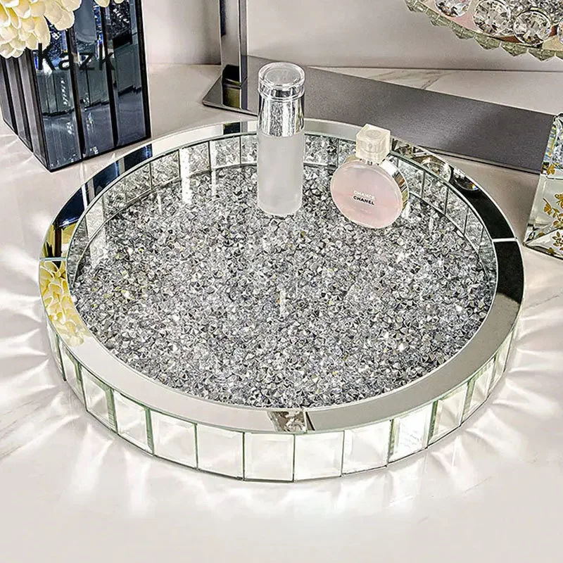 Luxury Skincare Aesthetic - หรูหราเพชรฝังถาดเก็บแก้วตกแต่งห้องนอนตกแต่งขวดน้ําหอม Skin Care ผลิตภัณฑ์ Organizer ถาดกลิ้ง