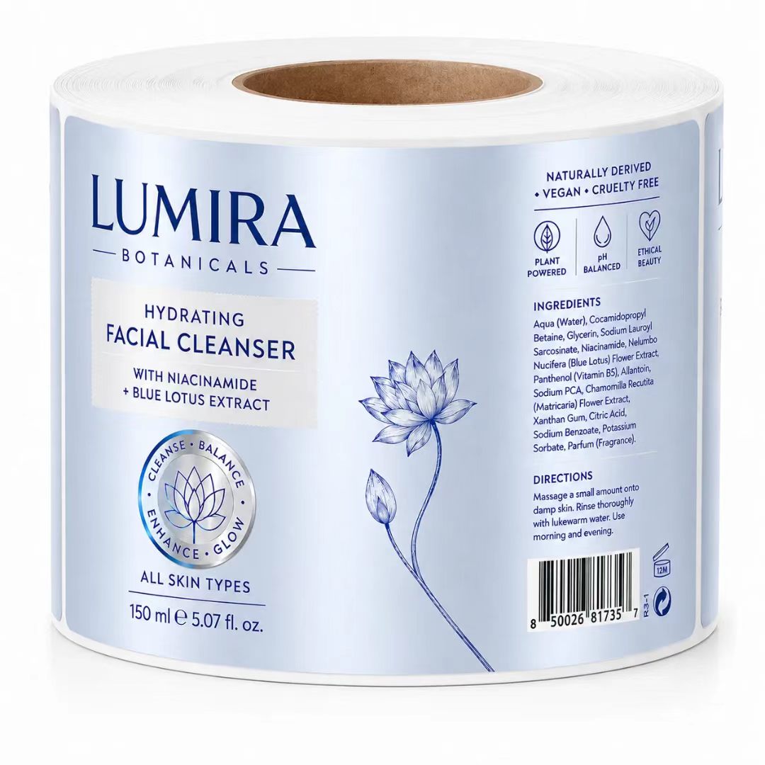 ฉลากโลหะ BOPP สีฟ้า/เงินแบบกำห - Luxury Skincare Cleanser บทวิจารณ์และราคา